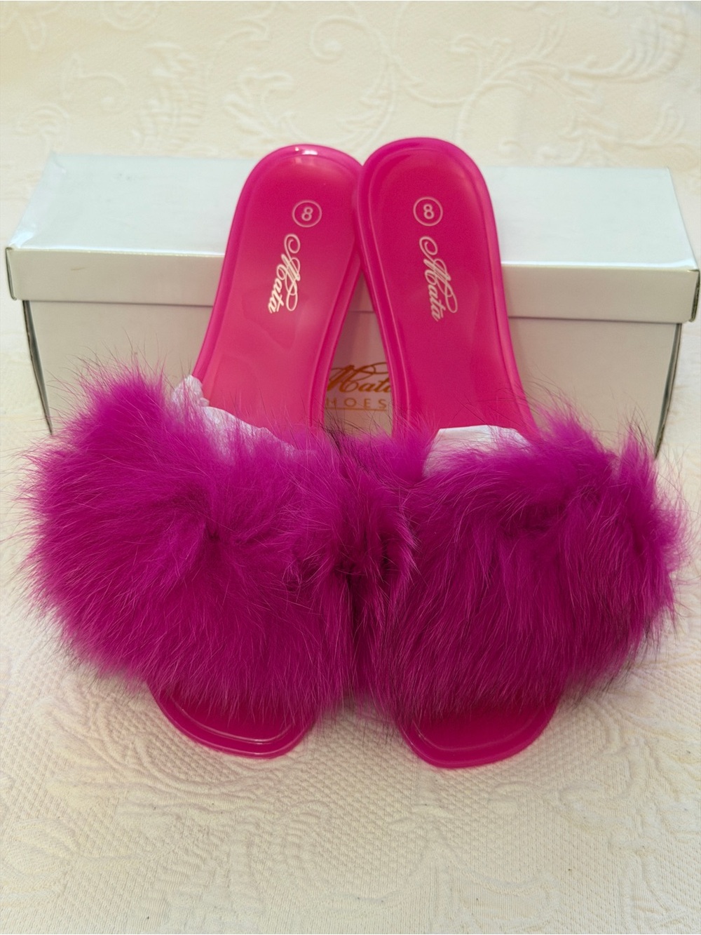 Women’s Fuchsia Faux Fur Slide Slippers